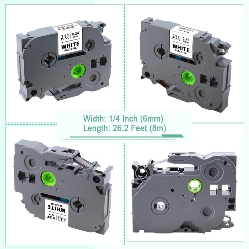 Topcolor 6-Pack Tze 6mm 0.23"" Label Tape Compatible for Brother P Touch Label Tape 6mm Laminated Tze211 Tze111 Tze411 Tze511 Tze611 Tze711 TZ Tape 1/4"" for PTD220 PTH100 PTH110 PTD202 PTD210 PTD600 - Image 4
